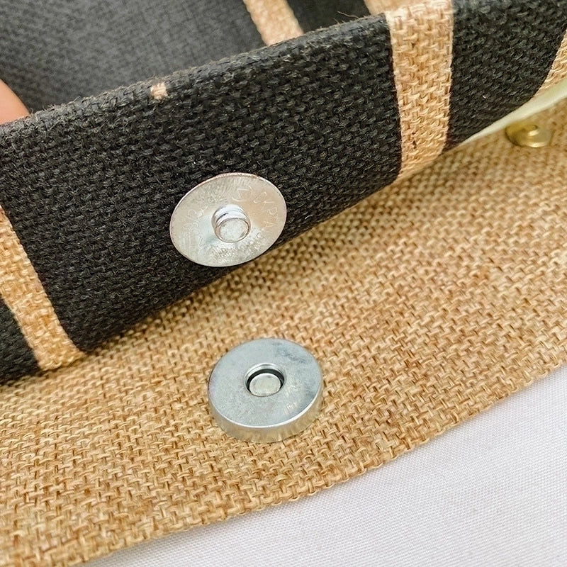 Women's Medium All Seasons Cotton And Linen Stripe Streetwear Square Magnetic Buckle Canvas Bag Handbag