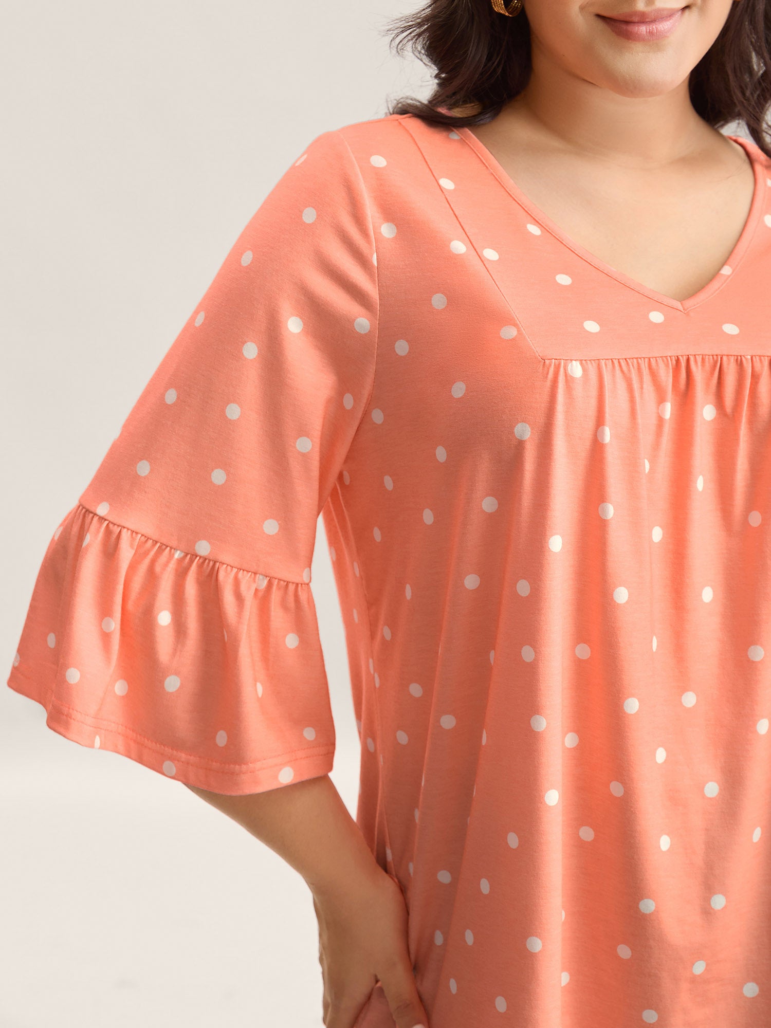 Stretchy Polka Dots Heather Pleated Top
