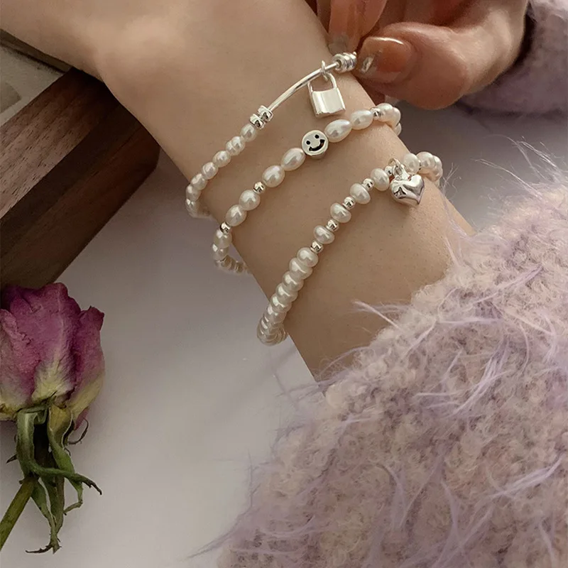 New Arrival Hot Sale Silver Jewelry Female Simple pearl Popular Heart Bracelet for women