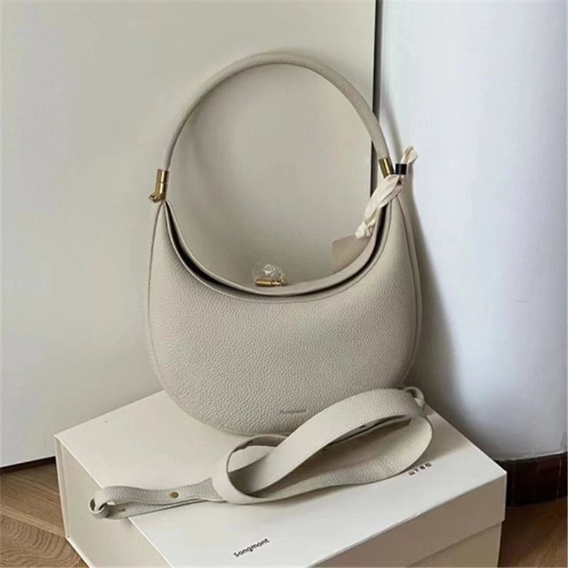 Women's Composite Cowhide Solid Color Basic Classic Style Dumpling Shape Flip Cover Shoulder Bag
