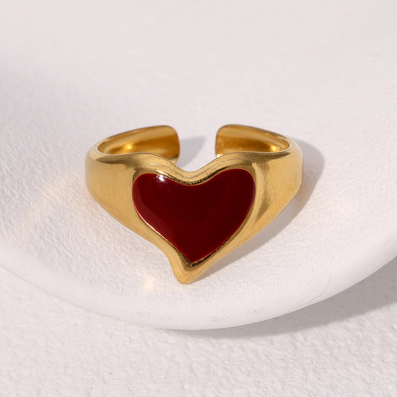 Fashionable Simple And Versatile Love-Shaped Retro Personality Design Cute Gold-Plated Stainless Steel Ring