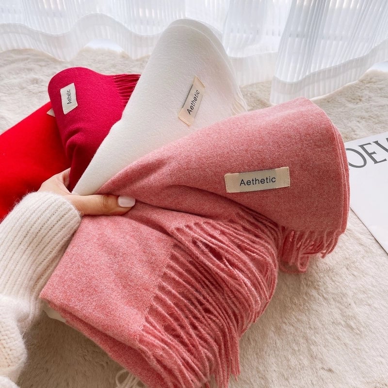 Autumn And Winter Solid Color Scarf New  Cashmere Scarf Women's Tassel Warm Large Shawl Scarf