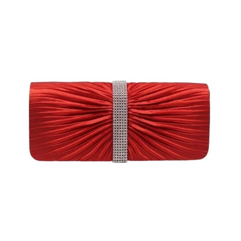 White Red Purple Silk Surface Solid Color Rhinestone Square Folds Evening Bags