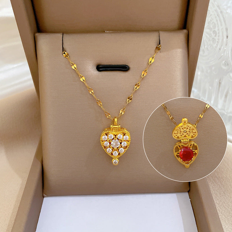 Cartoon East Asia Symbol Lucky Cat Geometric Titanium Steel Diamond Inlay Necklaces