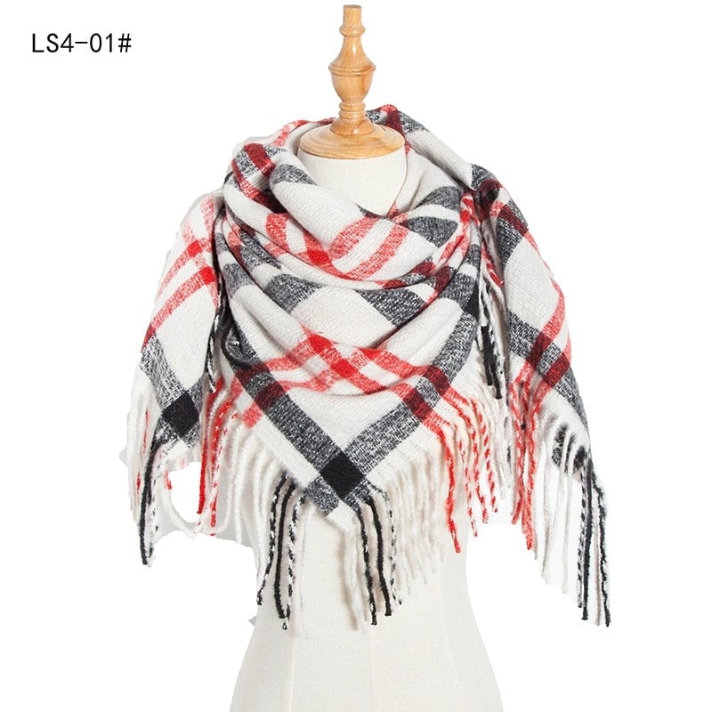 New Circle Yarn Stripe Plaid Polyester Long Tassel Bristle Square Scarf Female Men's Scarf Shawl