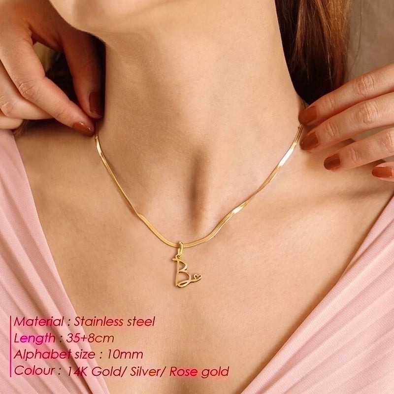Stainless Steel Titanium Steel 14K Gold Plated Minimalist Plating Letter Heart Shape Pendant Necklace