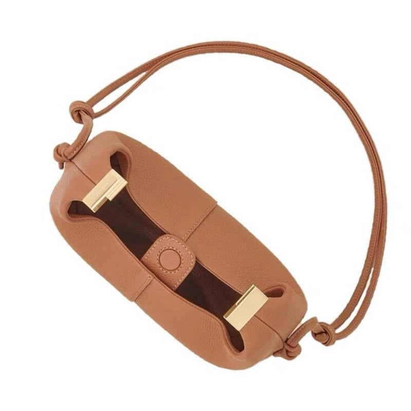 Women's Mini Leather Solid Color Elegant Basic Dumpling Shape Magnetic Buckle Tote Bag