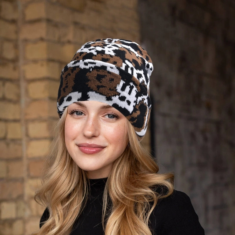 Women's Minimalist Classic Style Color Block Printing Eaveless Wool Cap