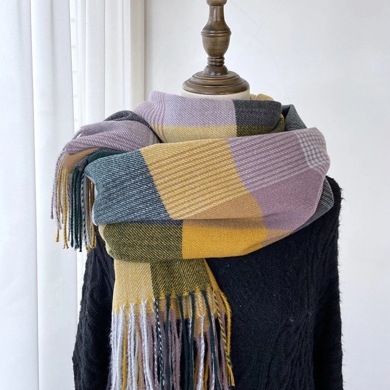 Women's Casual Minimalist Streetwear Lattice Imitation Cashmere Tassel Scarf