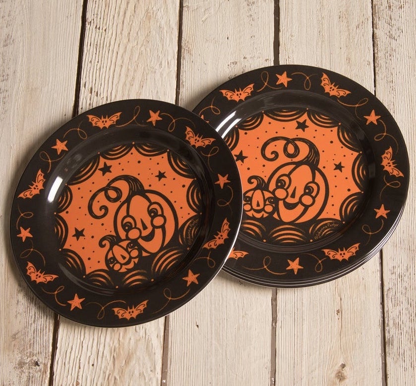 Johanna Parker Halloween Pumpkins Plates. Set of 4