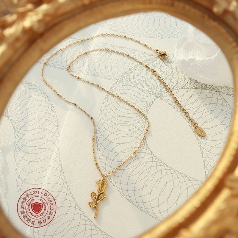 Hip Hop Style Rose Flower Pendant Necklace Ring