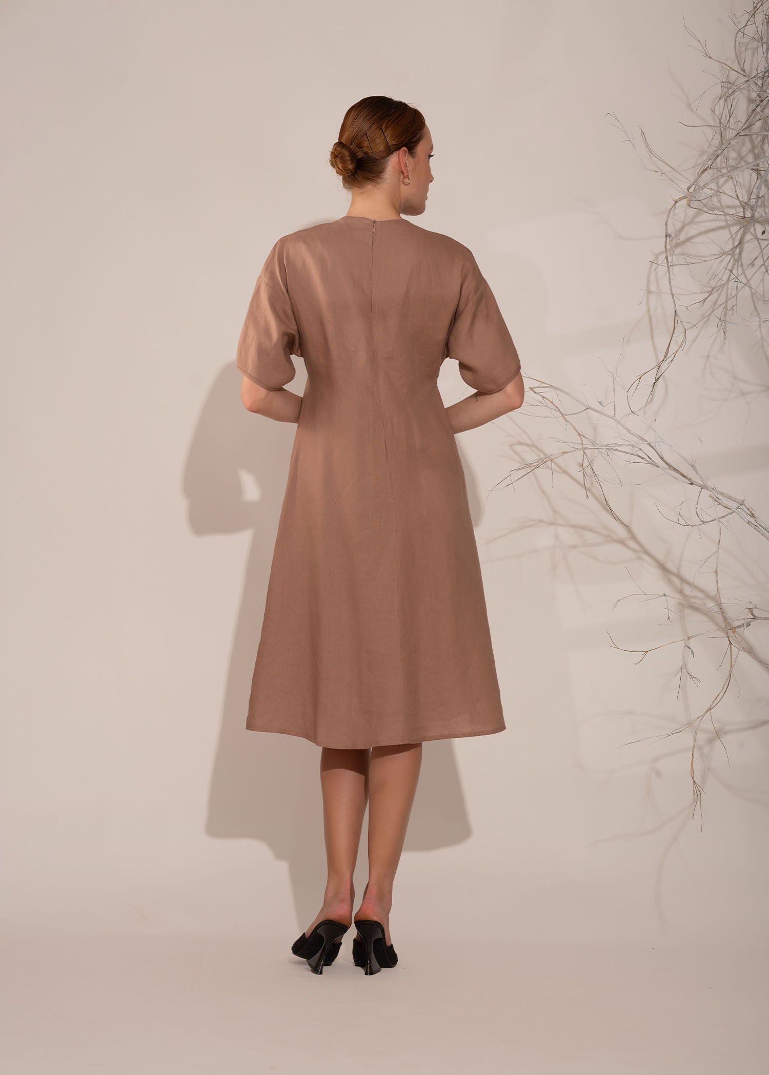 Round Neck Dress With Front Gathers