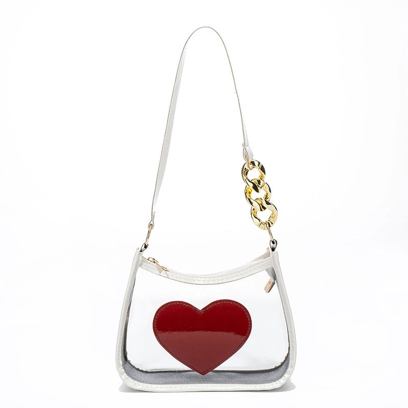 Women's Small PVC Heart Shape Cute Zipper Shoulder Bag