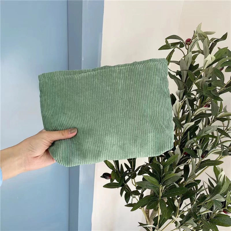 Women's Corduroy Solid Color Basic Classic Style Square Zipper Cosmetic Bag