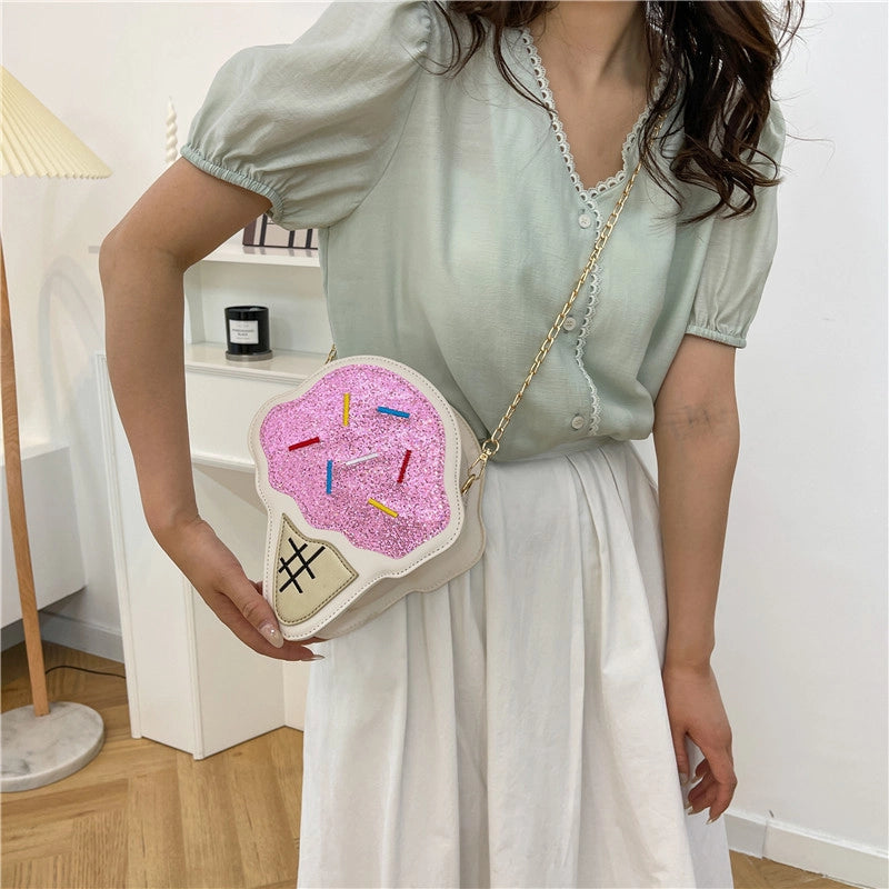 Women's Small Pu Leather Ice Cream Streetwear Zipper Crossbody Bag