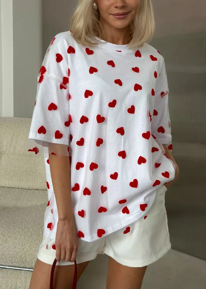 Casual White O Neck Tulle Patchwork T Shirts Summer