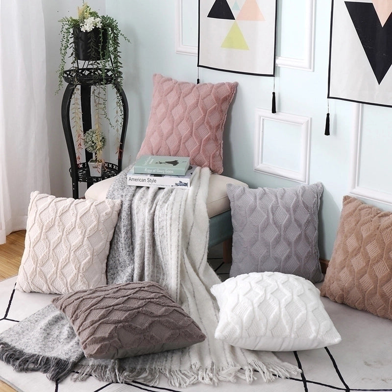 Fashion Solid Color Short Plush Pillow Cases Couch & Sofa Decor