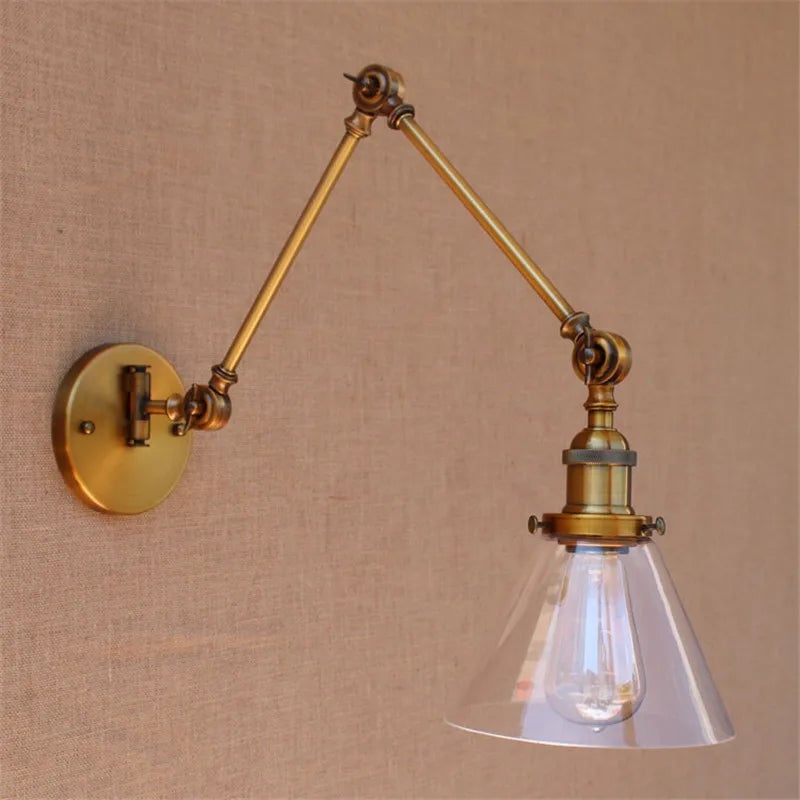Vintage Adjustable Wall Light with Glass Shade