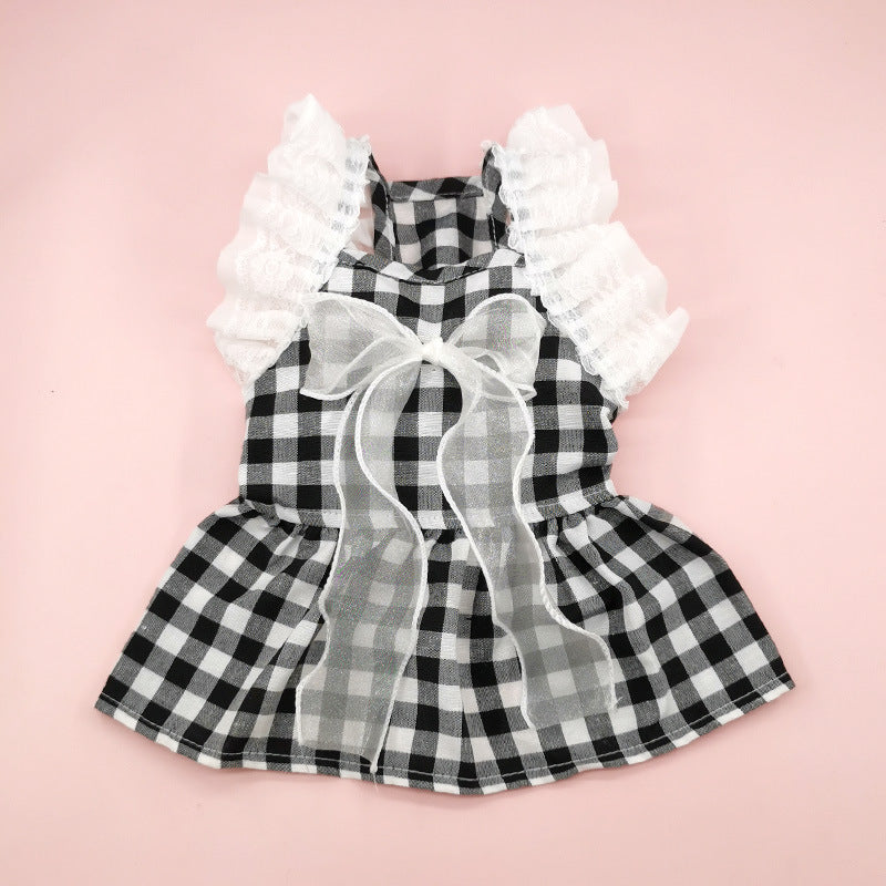 Plaid Lace Bow Dog Cat Dress