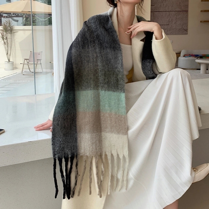 Popular Spring And Winter AC Scarf Warm Thickened Color Plaid Scarf Scarf Shawl Fashionable Western Style Outer Wear