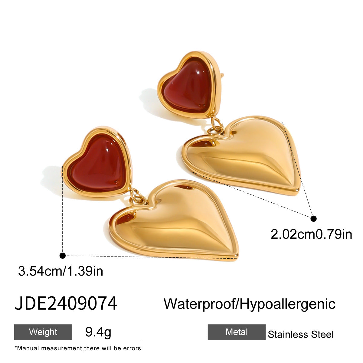 Stainless Steel Oil Drop Heart Earrings Pearl Earrings Titanium Steel Earrings Earring