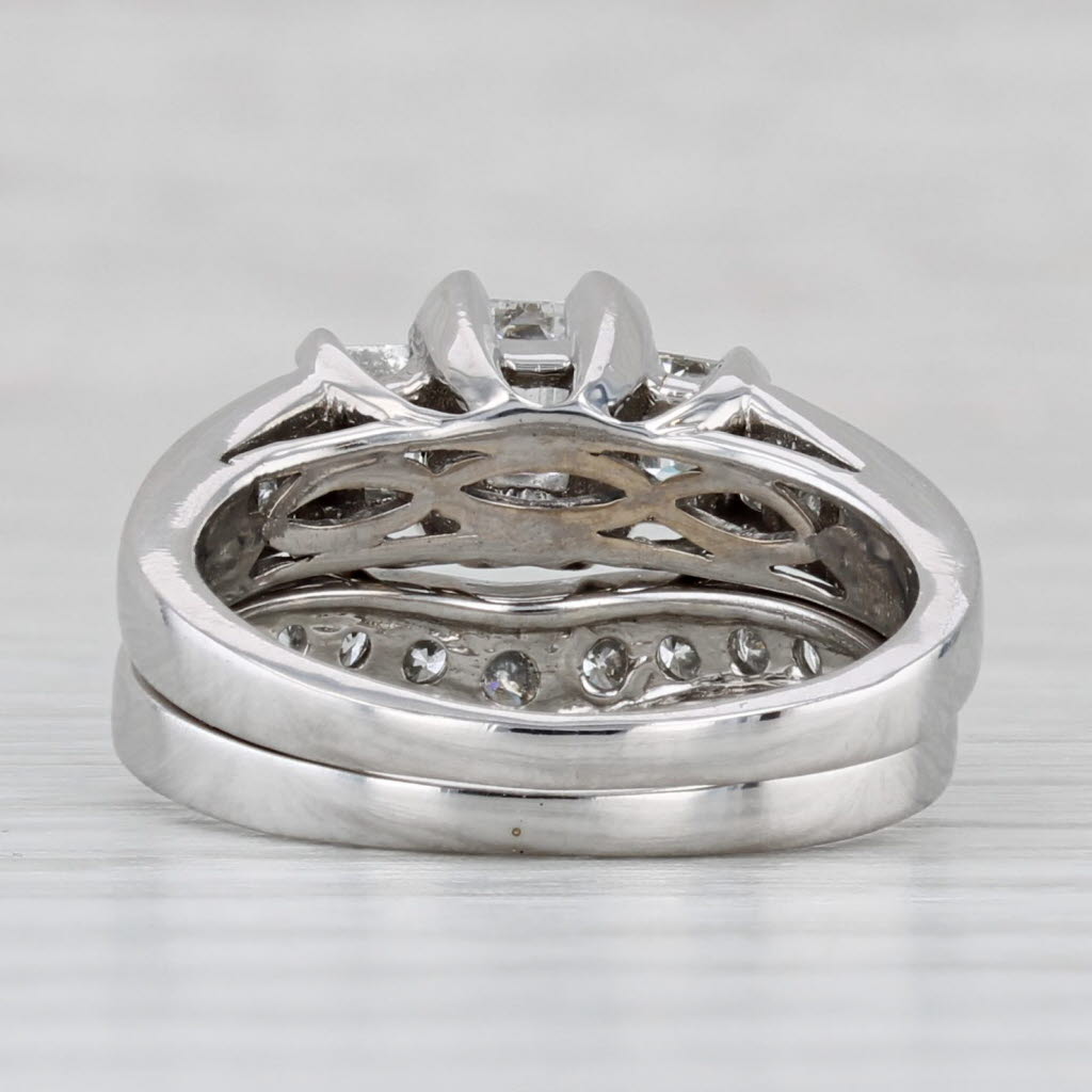 1.31ctw Diamond 3-Stone Engagement Ring Wedding Band Bridal Set 14k Gold Sz 5.75