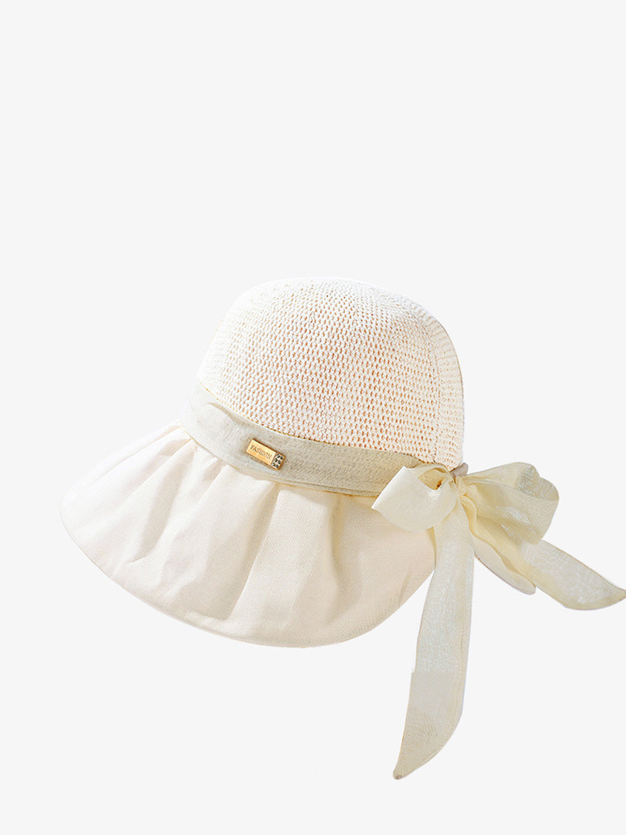 Women Casual Linen Straw Bowknot Sunproof Hat