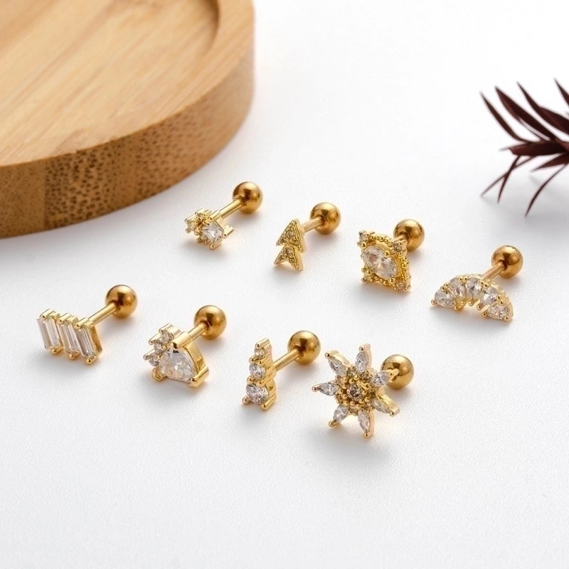 1 Piece Ear Cartilage Rings & Studs IG Style Sector Snowflake Copper Plating Inlay Zircon