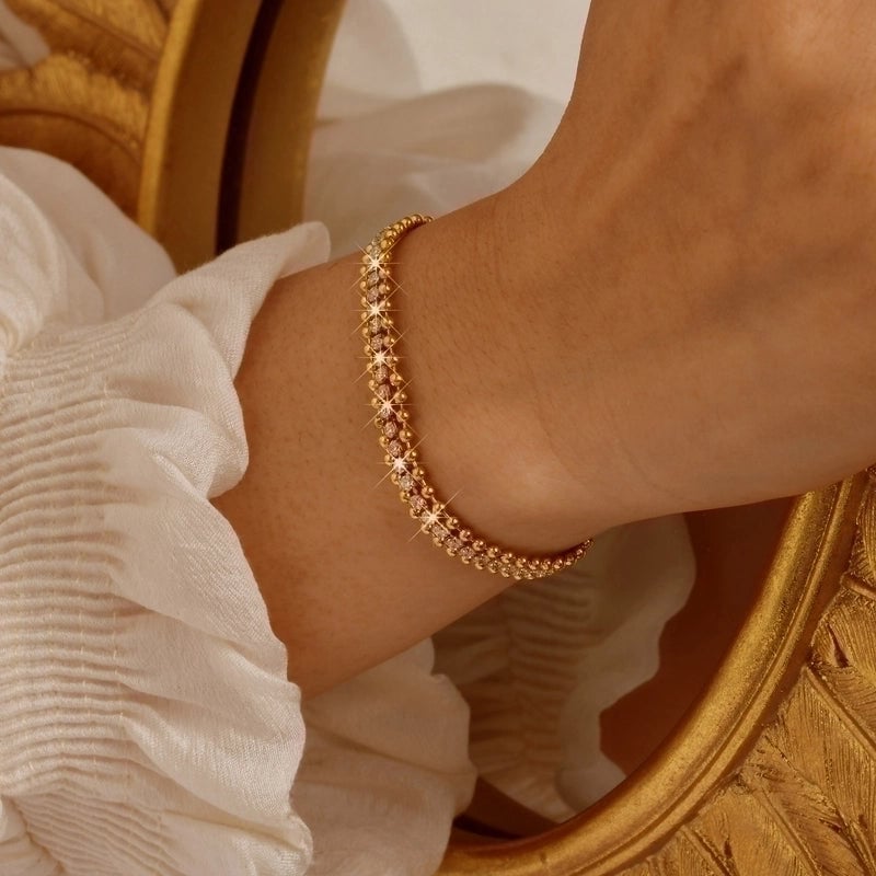 Modern Style Solid Color 201 Stainless Steel Zircon Bracelets In Bulk