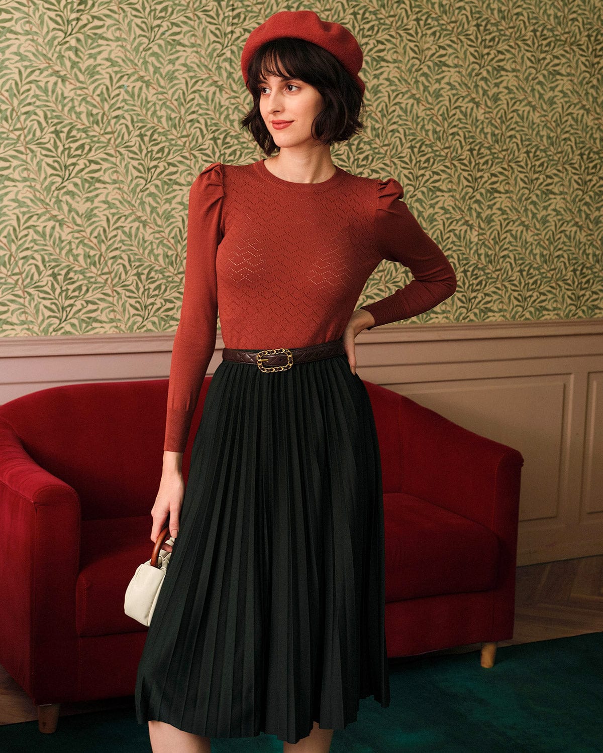 The Solid Puff Sleeve Slim-fitting Knit Top