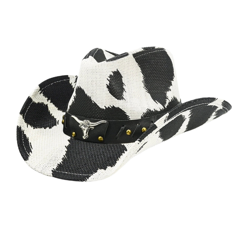 Retro Tie-dyed Western Denim Hat Men And Women Fashion Big Brim Sun-proof Straw Hat Summer Sun-proof Beach Hat