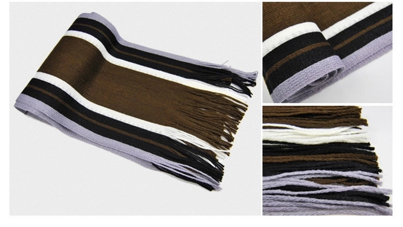 Autumn And Winter Scarf Warm Striped Scarf Men's Double-sided Scarf Tassel Wool Men's Fashion Youth Artistic