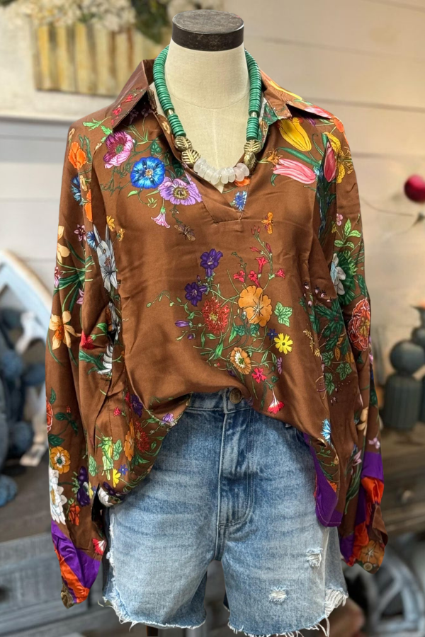 Fall Floral Satin Top