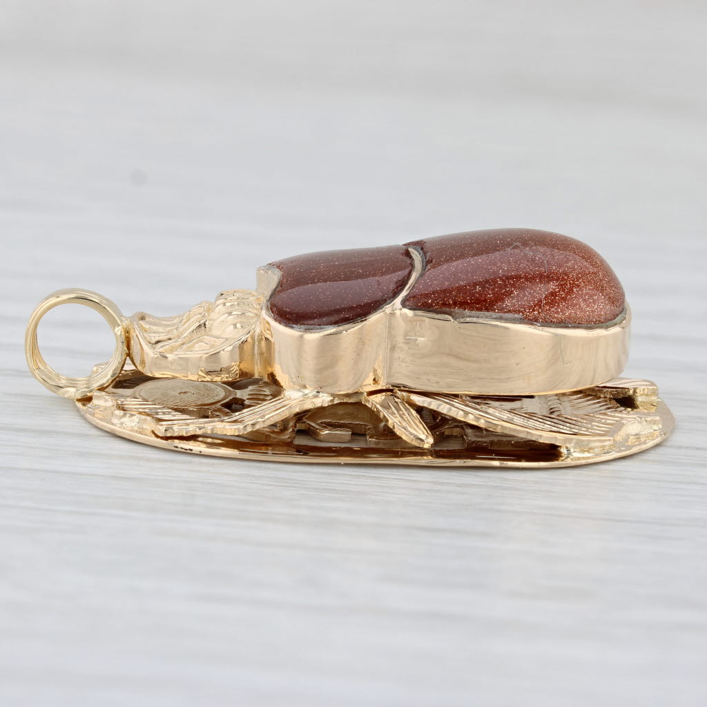 Scarab Pendant Goldstone 18k Yellow Gold Statement