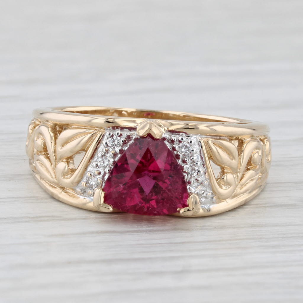 2.02ctw Rubellite Tourmaline Diamond Ring 14k Yellow Gold Size 10 Floral Band
