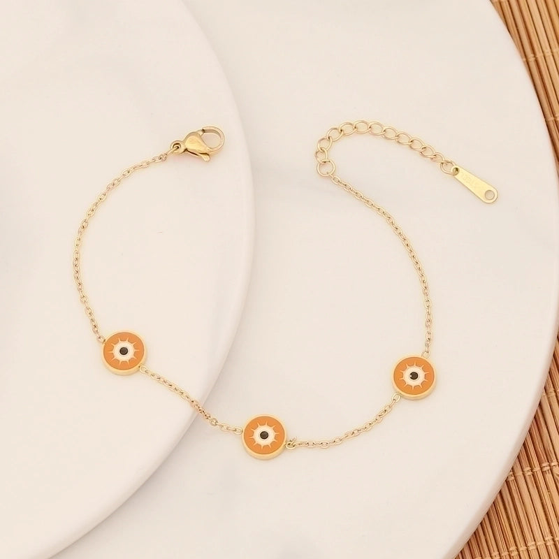 Vintage Style Beach Round Eye Stainless Steel 18K Gold Plated Bracelets In Bulk