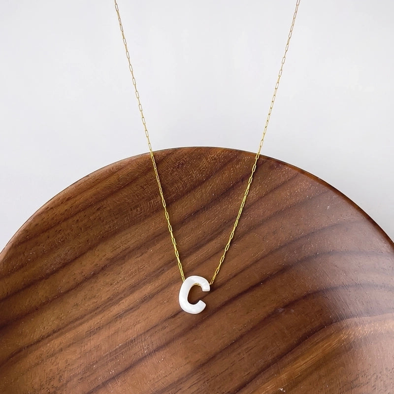 316L Stainless Steel  18K Gold Plated Minimalist Irregular Letter Shell Pendant Necklace