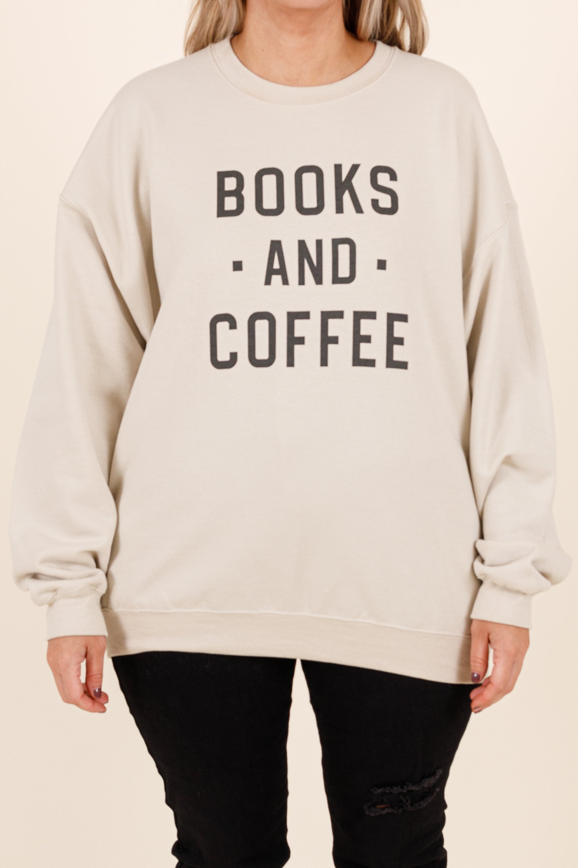 Books And Coffee Sweatshirt. Sand