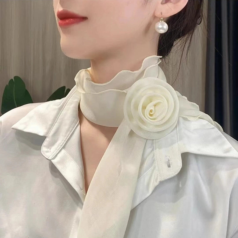 Women's Elegant Solid Color Flower Satin Silk Scarf