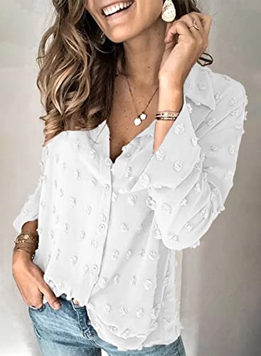 Astylish Women Pompom Button Down Shirt Casual Blouse Top
