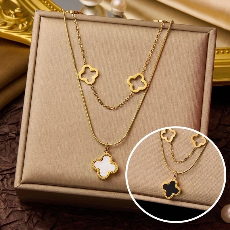 Elegant Minimalist Geometric Flower Bow Knot Titanium Steel Plating Pendant Necklace