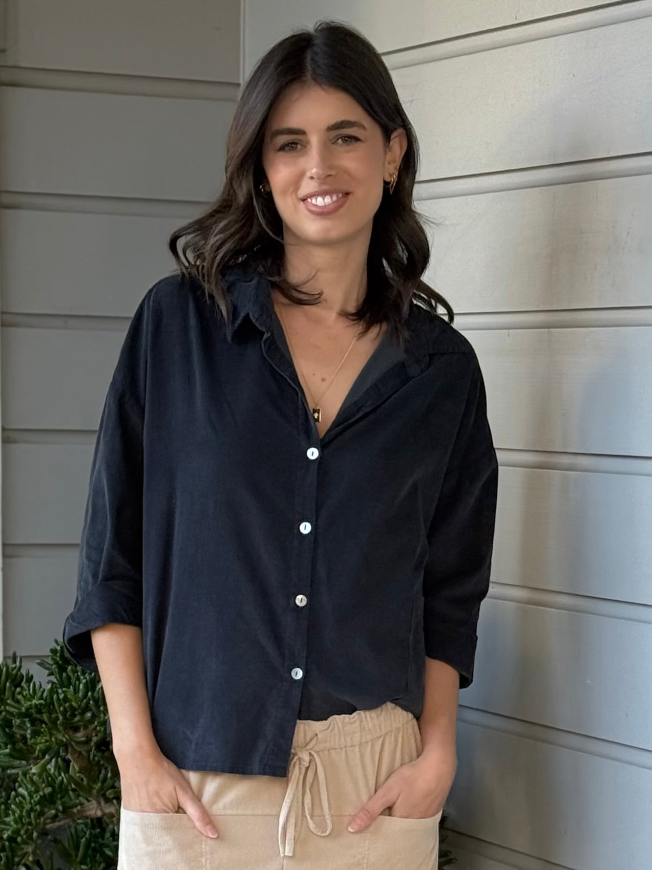deanna shirt - charcoal cord