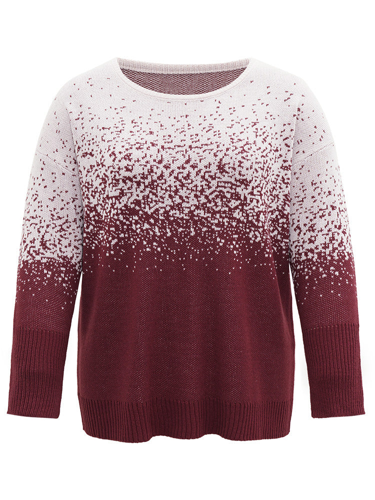 Ombre Contrast Heather Round Neck Pullover