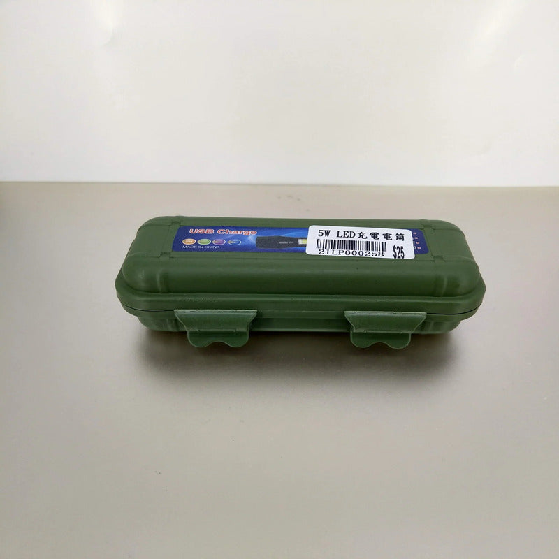 5W Rechargeable Lithium LED Flashlight. Green Drum Torch Light