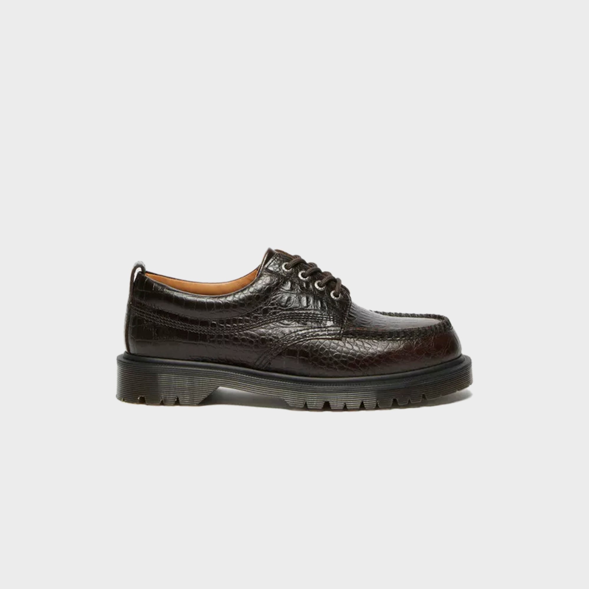 Dr. Martens Lowell Analine Crocodile Embossed Moc Toe Shoe - Dark Brown