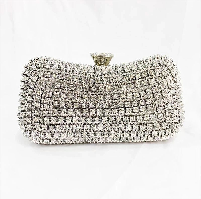 Black Gold Silver Polyester Solid Color Rhinestone Square Clutch Evening Bag