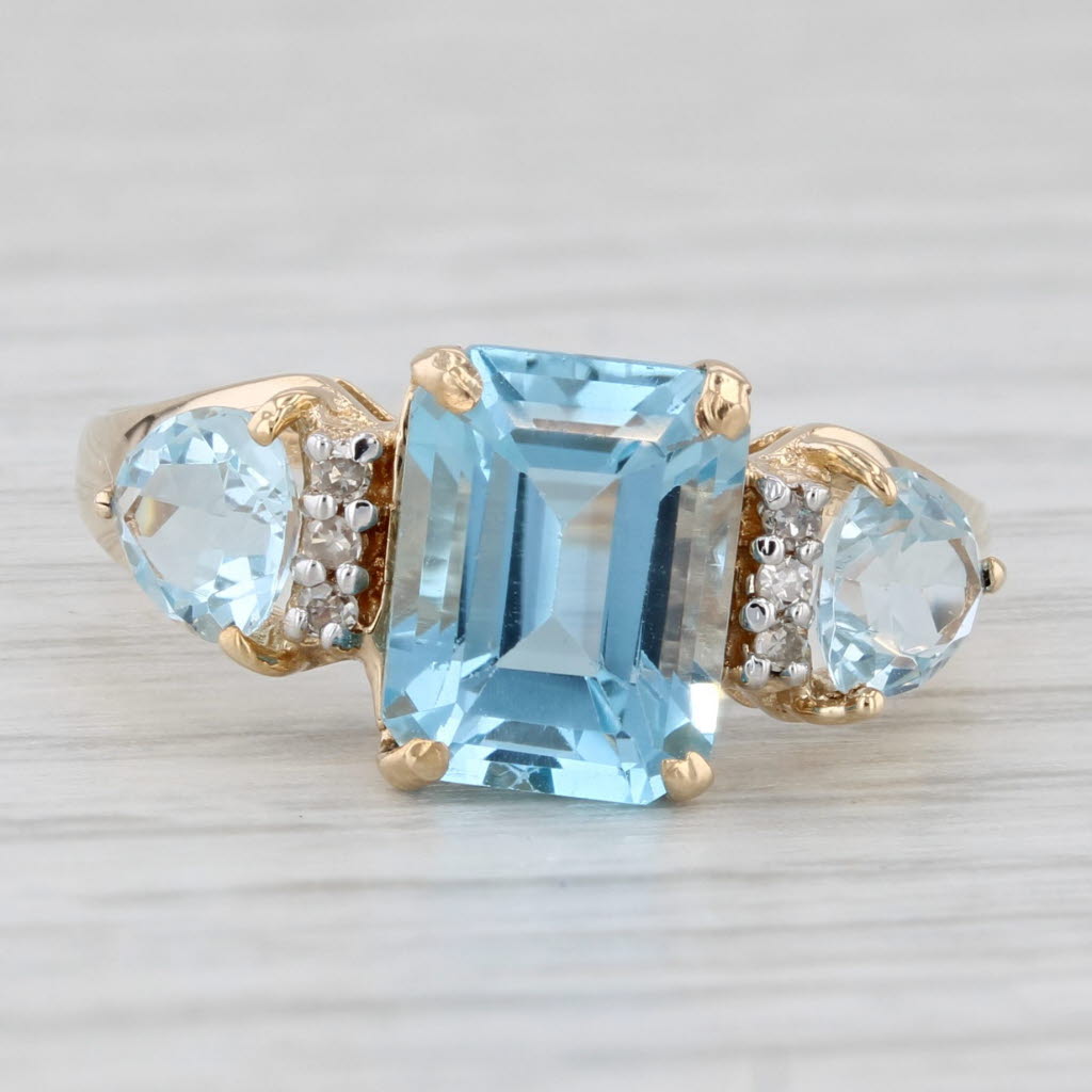 4.25ctw Blue Topaz Diamond Ring 10k Yellow Gold Size 7.5