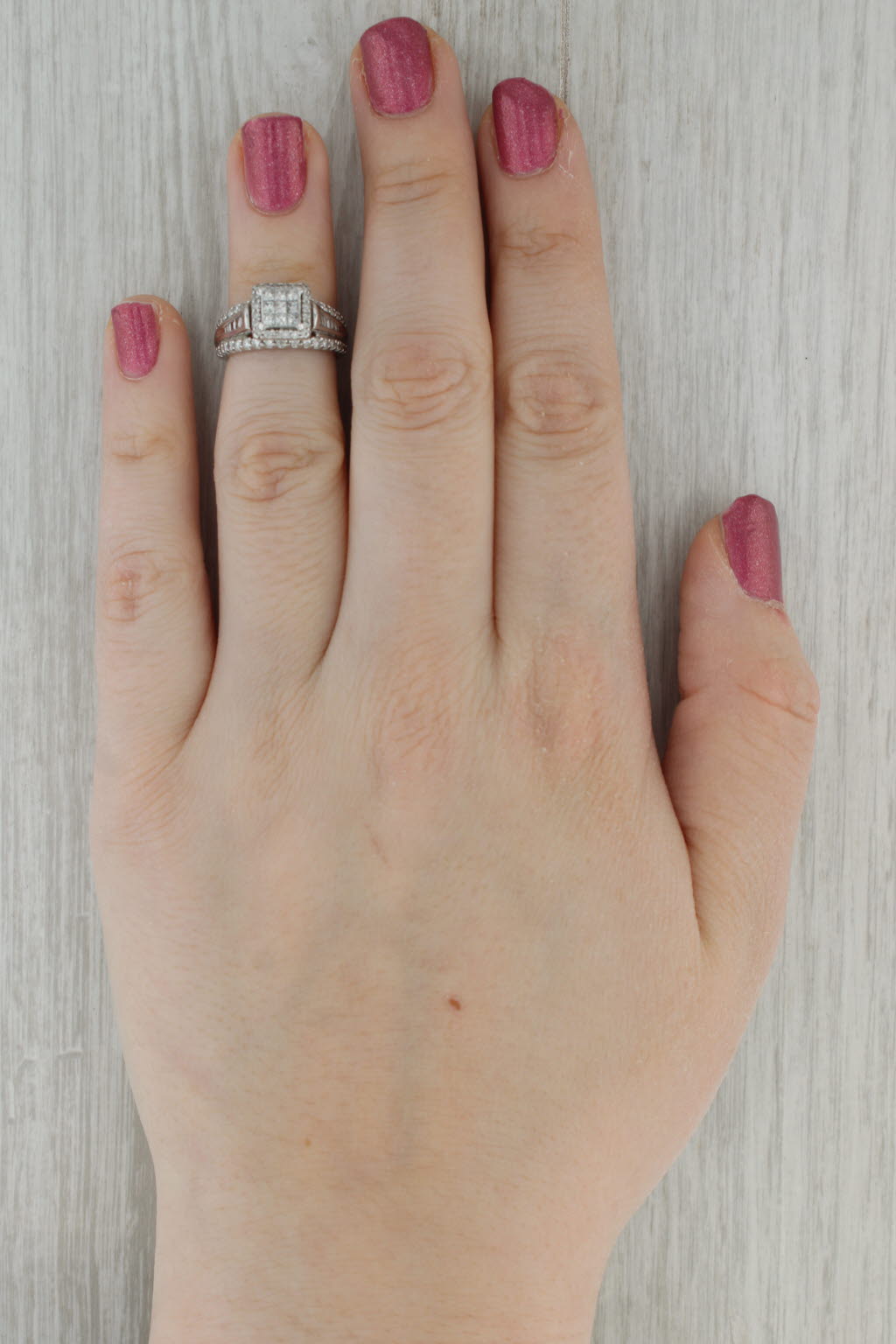 0.72ctw Diamond Halo Engagement Ring Soldered Bridal Set 10k White Gold Size 4.5