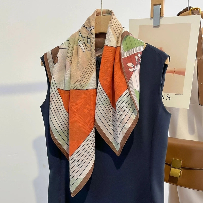 Women's Elegant Flower Polyester Silk Scarf