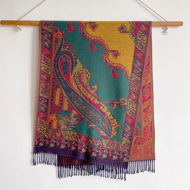 New Ethnic Style Vintage Tassel Shawl Autumn And Winter External Dual-Use Scarf Women's Travel Vacation Photo Cape
